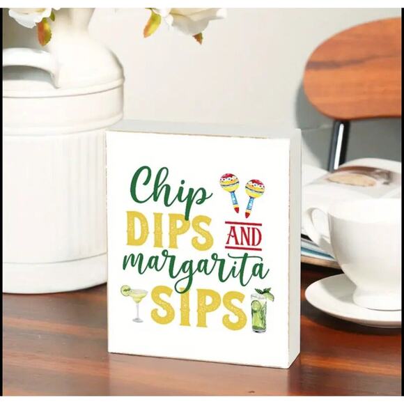 Summer Wood Box Block Sign Summer Days Chips, Dips And Margarita Sips Sign - Picture 1 of 3